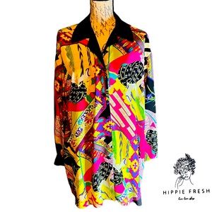 Vintage RARE Dana Buchman 100% Silk Geisha Colorful Print Oversized Blouse 6